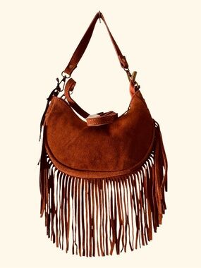 Marlon NWT papaya suede crescent fringe crossbody/bag